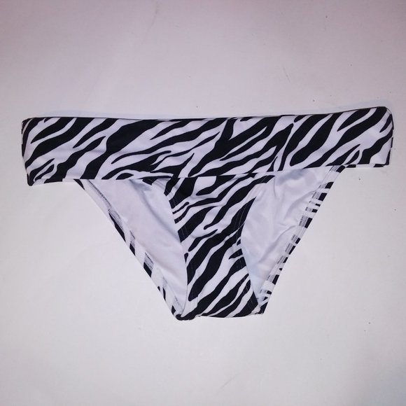 Victoria Secret‎ Swim Bikini Bottom XS White Black Animal Print Zebra Foldover - Picture 2 of 7